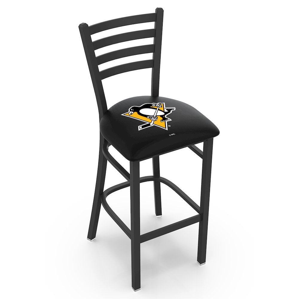 L004 - 30" Black Wrinkle Pittsburgh Penguins Stationary Bar Stool with Ladder Style Back by Holland Bar Stool Co.