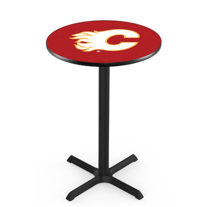 L211 Calgary Flames 36' Tall - 36' Top Pub Table w/ Black Wrinkle Finish (4352)