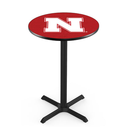 L211 University of Nebraska 36" Tall - 36" Top Pub Table with Black Wrinkle Finish