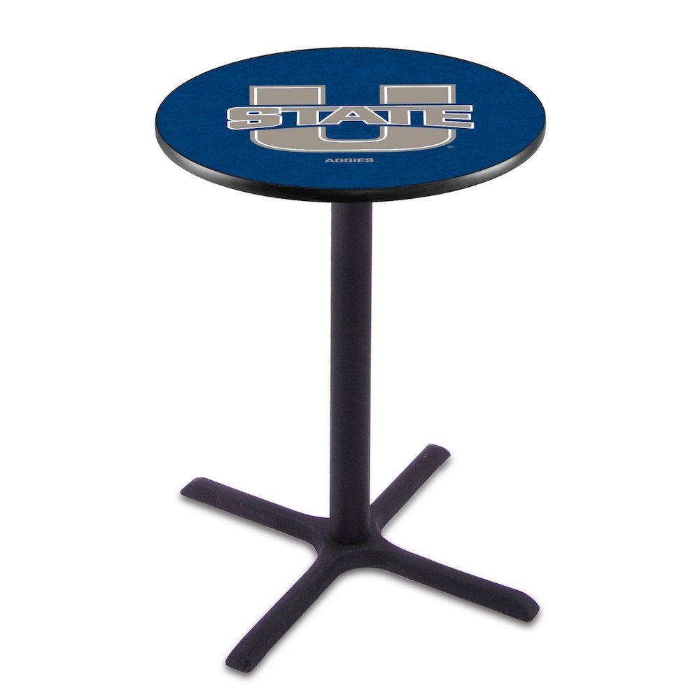 L211 Utah State University 36' Tall - 36' Top Pub Table w/ Black Wrinkle Finish