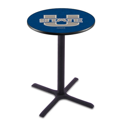 L211 Utah State University 36' Tall - 36' Top Pub Table w/ Black Wrinkle Finish