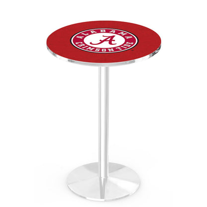 L214 University of Alabama (Script A)  36" Tall - 36" Top Pub Table with Chrome Finish