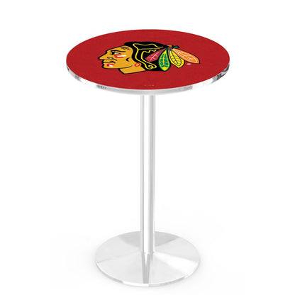 L214 Chicago Blackhawks (Red Background) 36' Tall - 36' Top Pub Table w/ Chrome Finish (8464)