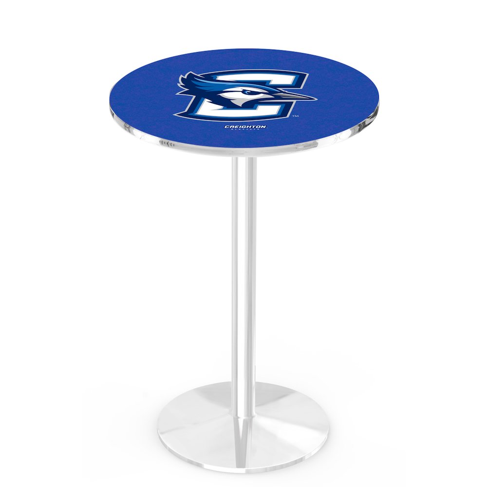 L214 Creighton University 36' Tall - 36' Top Pub Table w/ Chrome Finish