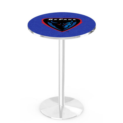 L214 DePaul University 36" Tall - 36" Top Pub Table with Chrome Finish