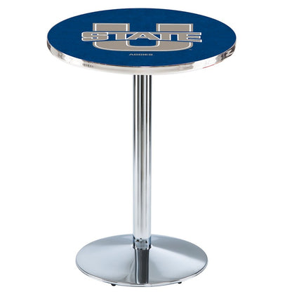 L214 Utah State University 36" Tall - 36" Top Pub Table with Chrome Finish