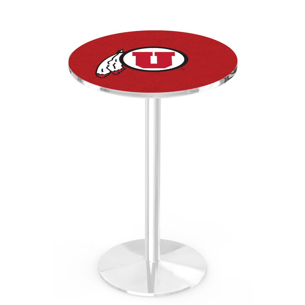 L214 University of Utah 36' Tall - 36' Top Pub Table w/ Chrome Finish