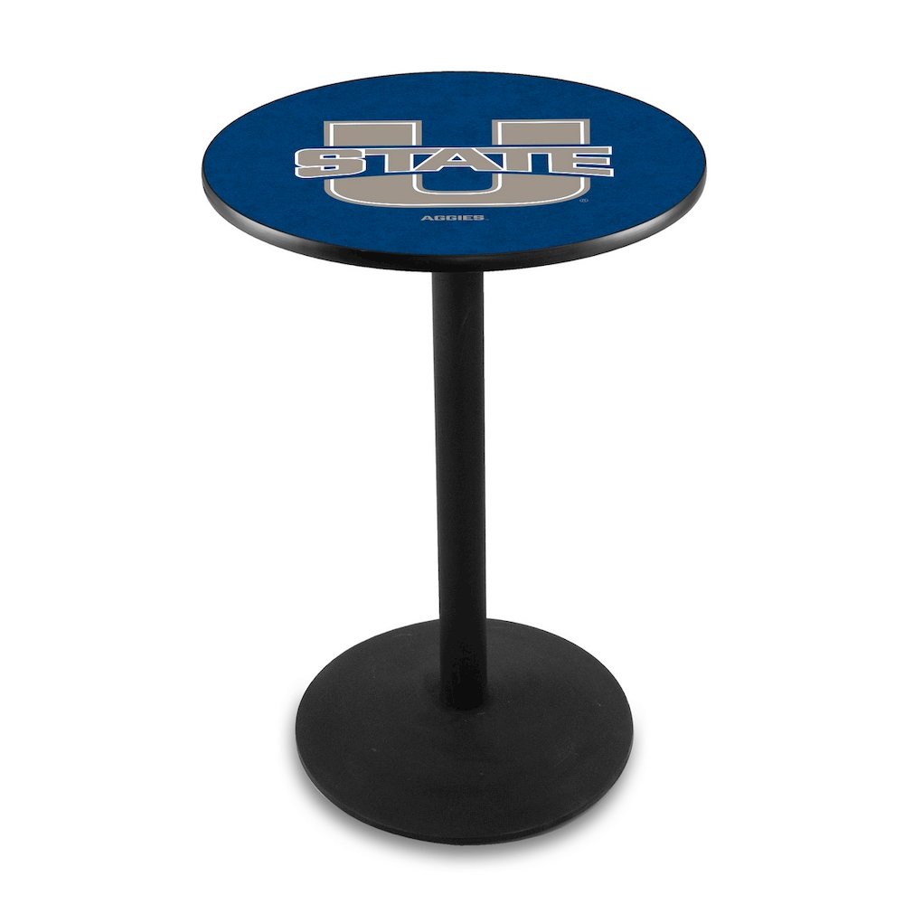 L214 Utah State University 36' Tall - 36' Top Pub Table w/ Black Wrinkle Finish