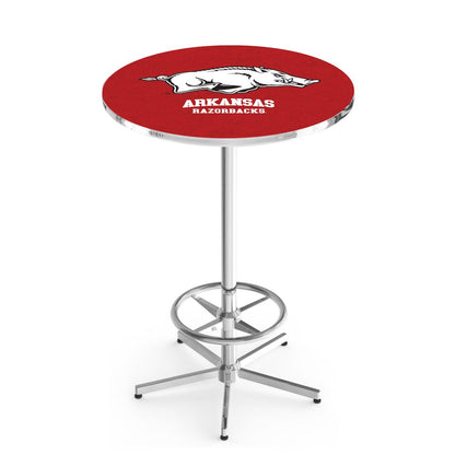 L216 University of Arkansas 42" Tall - 36" Top Pub Table with Chrome Finish