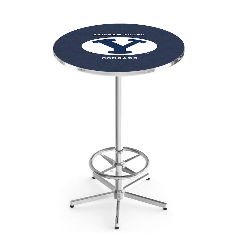 L216 Brigham Young University 42" Tall - 36" Top Pub Table with Chrome Finish