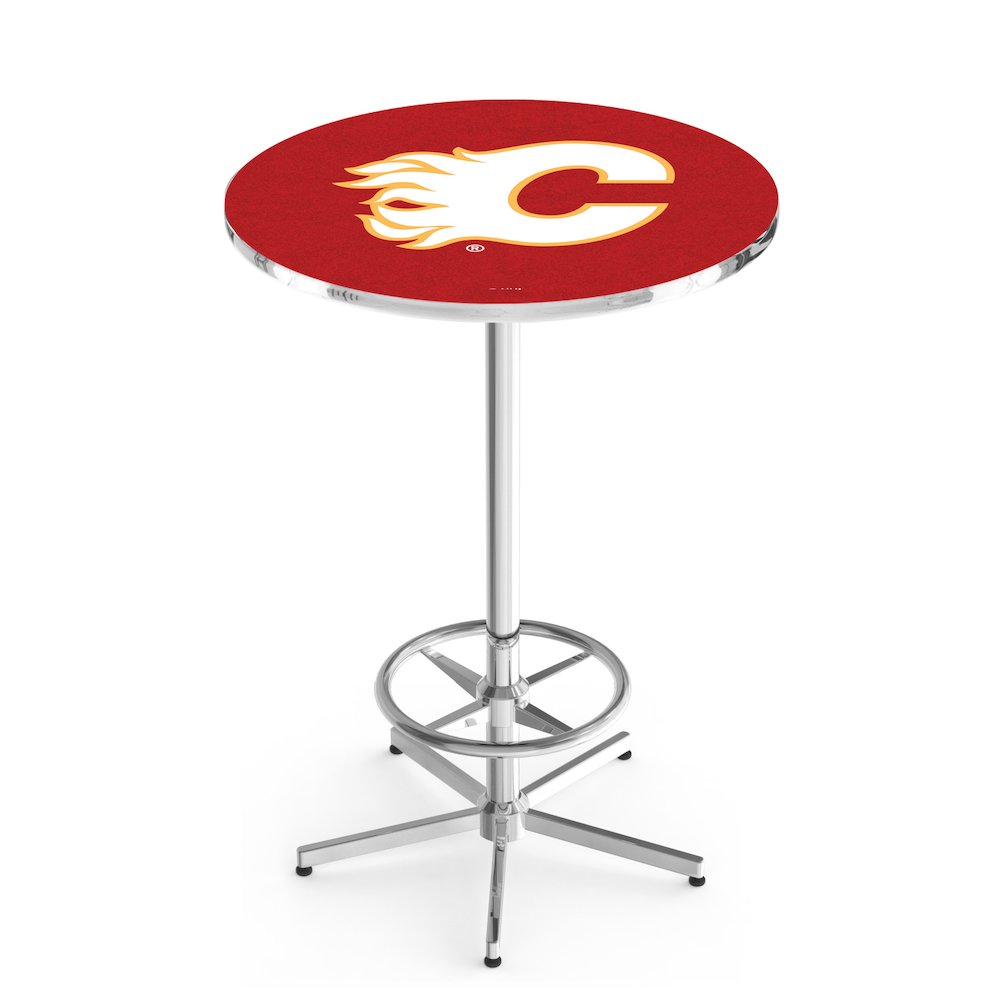 L216 Calgary Flames 42' Tall - 36' Top Pub Table w/ Chrome Finish (5691)