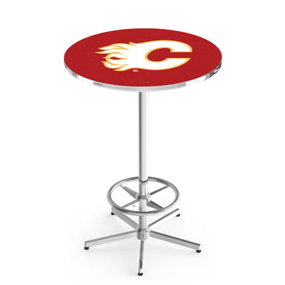 L216 Calgary Flames 42' Tall - 36' Top Pub Table w/ Chrome Finish (5691)