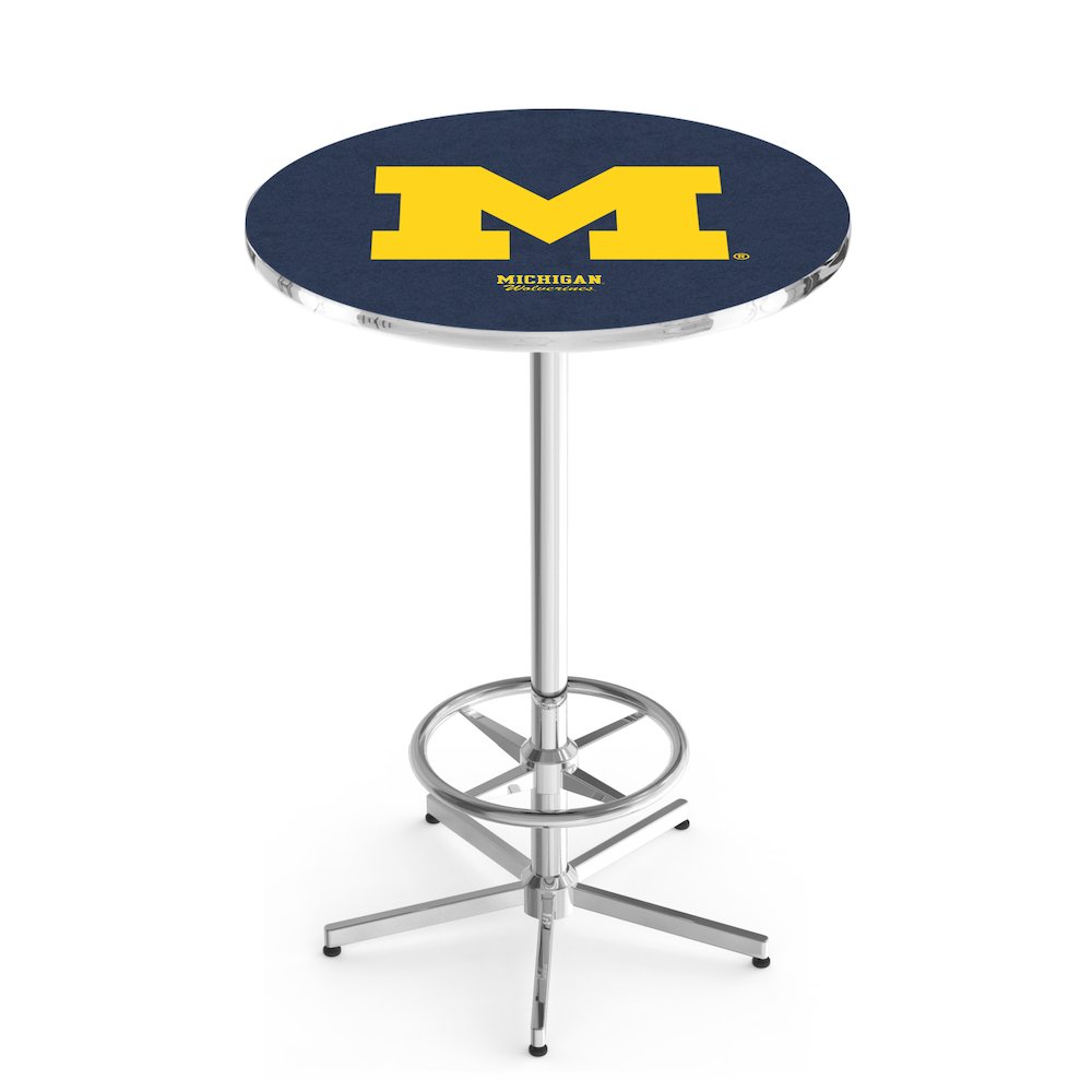 L216 University of Michigan 42' Tall - 36' Top Pub Table w/ Chrome Finish