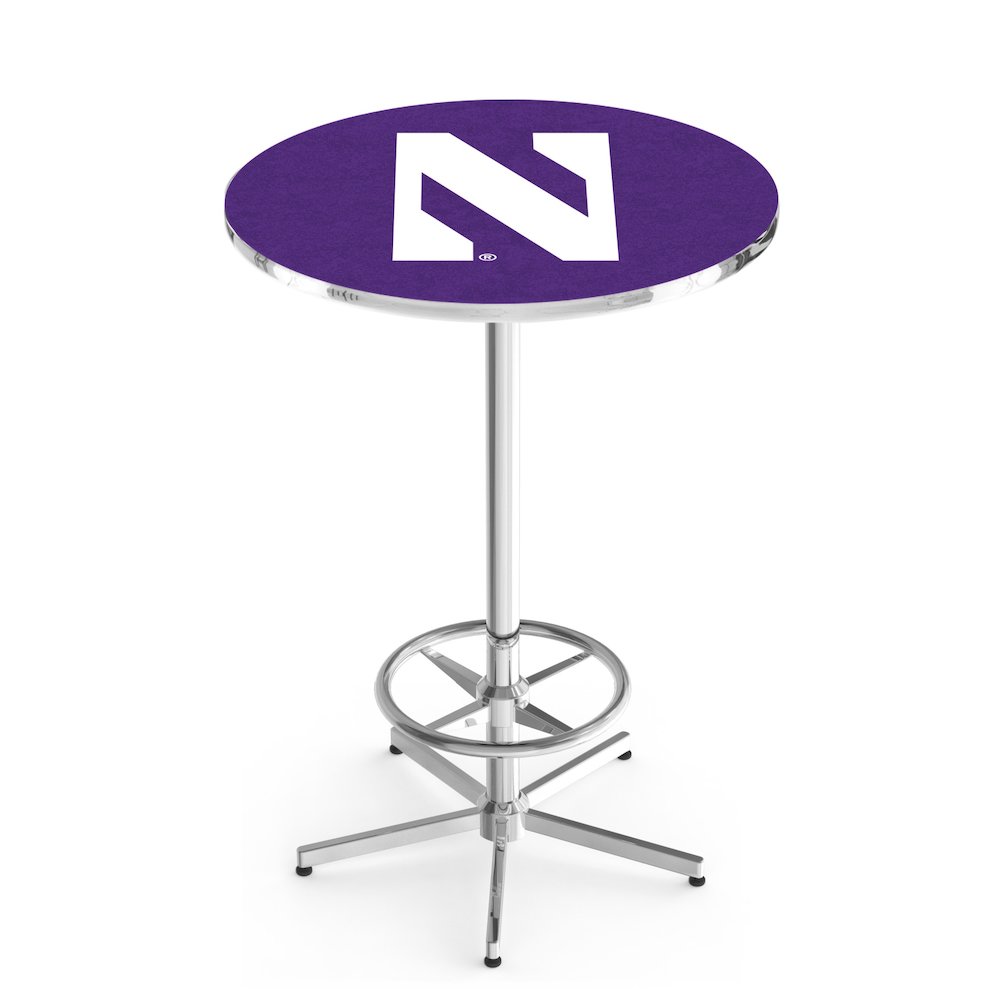 L216 Northwestern University 42" Tall - 36" Top Pub Table with Chrome Finish