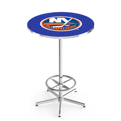 L216 New York Islanders 42" Tall - 36" Top Pub Table with Chrome Finish (6643)