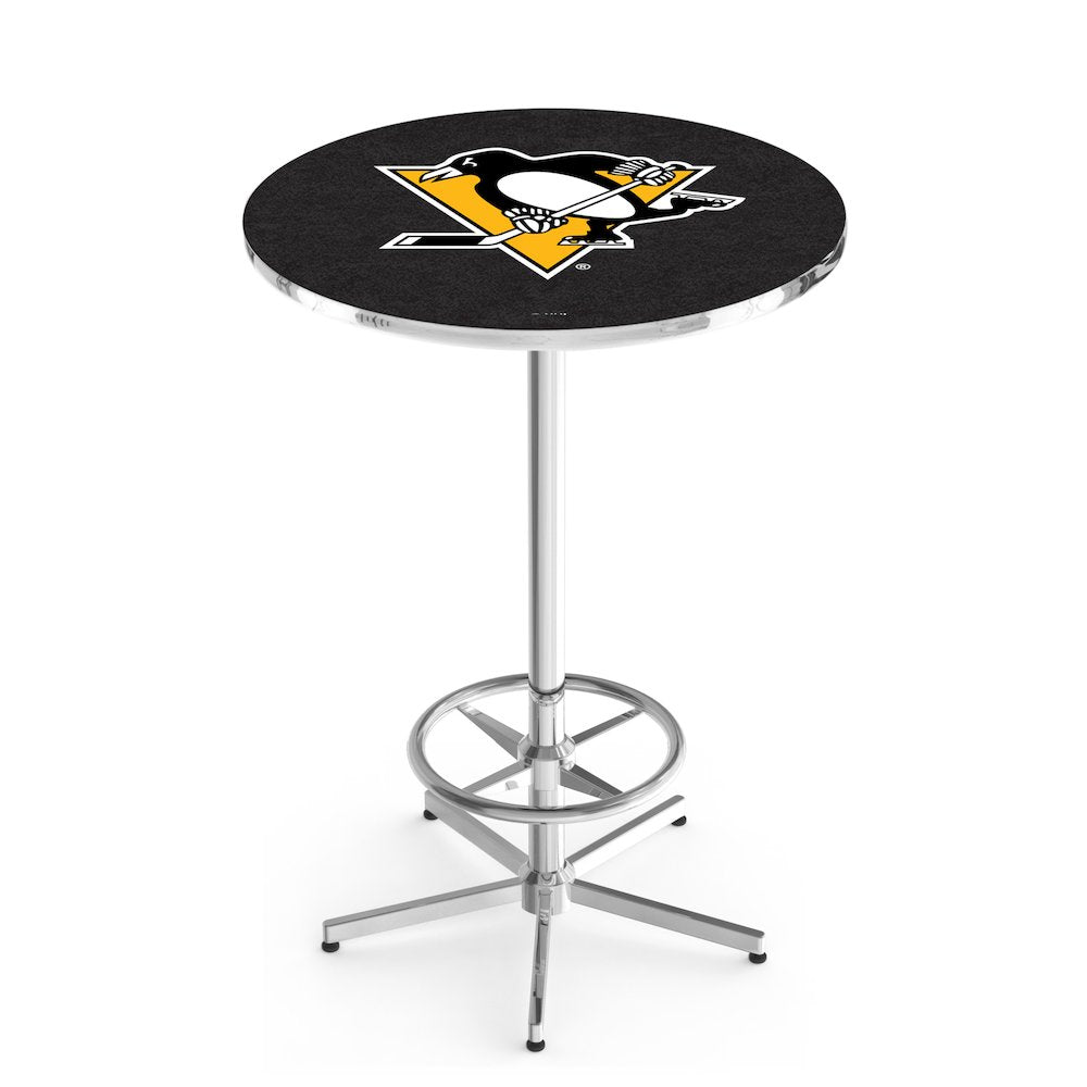 L216 Pittsburgh Penguins 42" Tall - 36" Top Pub Table with Chrome Finish (6742)