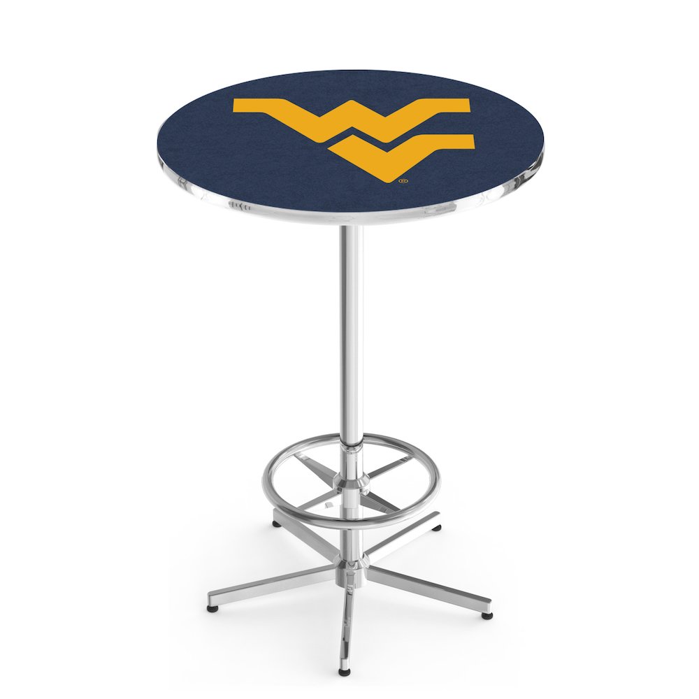 L216 West Virginia University 42' Tall - 36' Top Pub Table w/ Chrome Finish