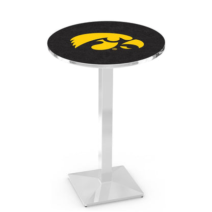L217 University of Iowa 36" Tall - 36" Top Pub Table with Chrome Finish