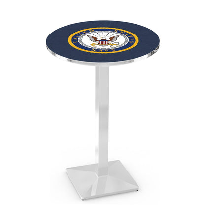 L217 United States Navy 36' Tall - 36' Top Pub Table w/ Chrome Finish