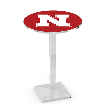 L217 University of Nebraska 36" Tall - 36" Top Pub Table with Chrome Finish