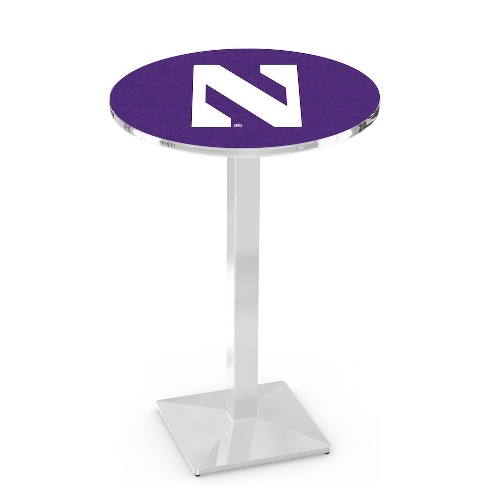 L217 Northwestern University 36" Tall - 36" Top Pub Table with Chrome Finish