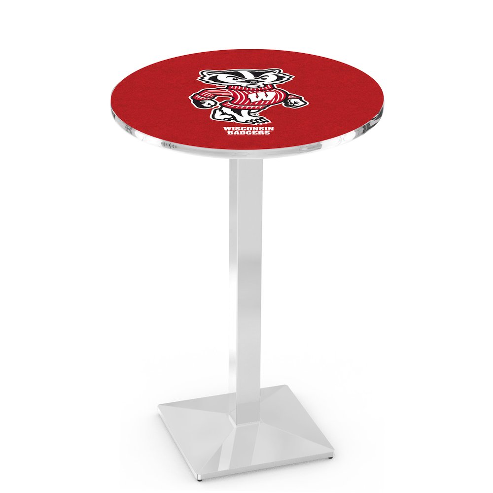 L217 University of Wisconsin (Badger)  36" Tall - 36" Top Pub Table with Chrome Finish