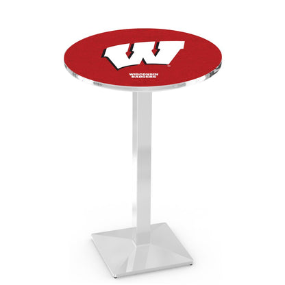 L217 University of Wisconsin (W)  36" Tall - 36" Top Pub Table with Chrome Finish