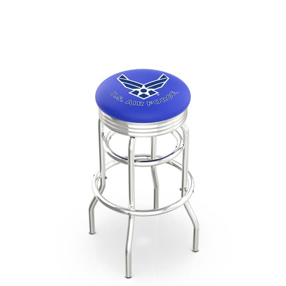30" L7C3C - Chrome Double Ring U.S. Air Force Swivel Bar Stool with 2.5" Ribbed Accent Ring by Holland Bar Stool Company
