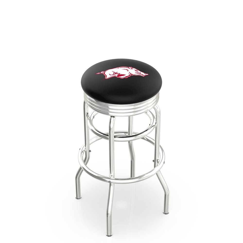 30" L7C3C - Chrome Double Ring Arkansas Swivel Bar Stool with 2.5" Ribbed Accent Ring by Holland Bar Stool Company