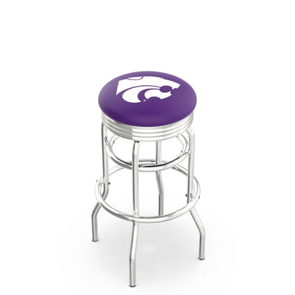 30" L7C3C - Chrome Double Ring Kansas State Swivel Bar Stool with 2.5" Ribbed Accent Ring by Holland Bar Stool Company