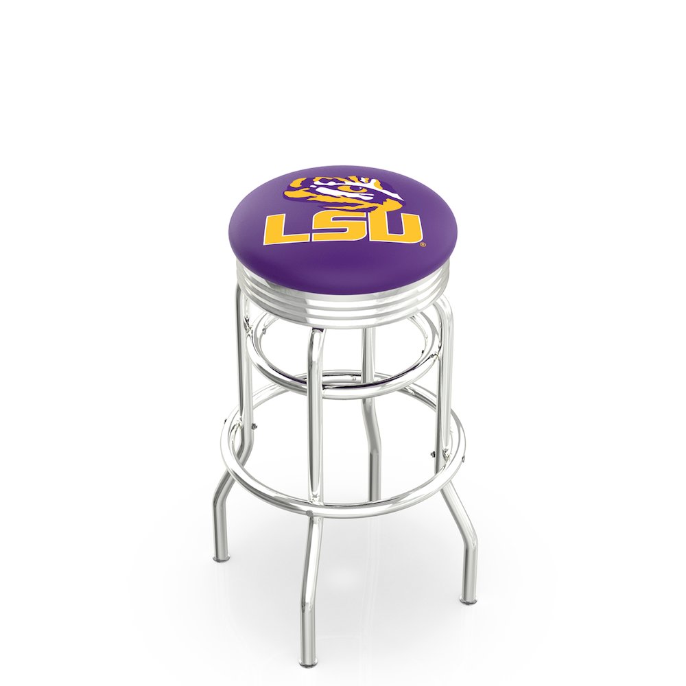 30" L7C3C - Chrome Double Ring Louisiana State Swivel Bar Stool with 2.5" Ribbed Accent Ring by Holland Bar Stool Company