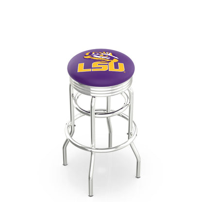 30" L7C3C - Chrome Double Ring Louisiana State Swivel Bar Stool with 2.5" Ribbed Accent Ring by Holland Bar Stool Company