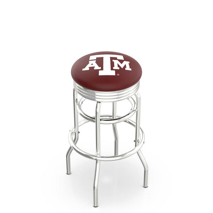 30" L7C3C - Chrome Double Ring Texas A&M Swivel Bar Stool with 2.5" Ribbed Accent Ring by Holland Bar Stool Company