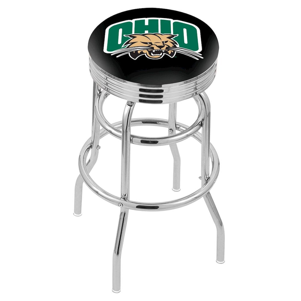 30" L7C3C - Chrome Double Ring Ohio University Swivel Bar Stool with 2.5" Ribbed Accent Ring by Holland Bar Stool Company
