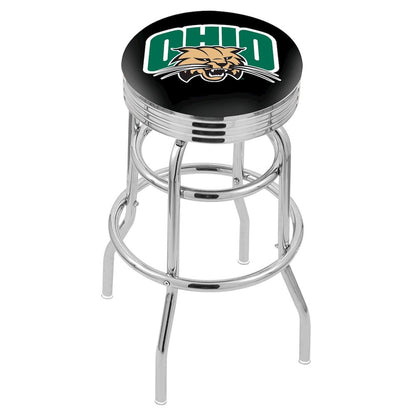 30" L7C3C - Chrome Double Ring Ohio University Swivel Bar Stool with 2.5" Ribbed Accent Ring by Holland Bar Stool Company
