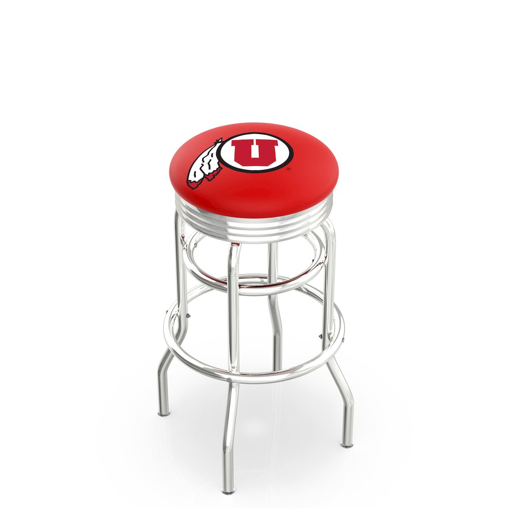 30" L7C3C - Chrome Double Ring Utah Swivel Bar Stool with 2.5" Ribbed Accent Ring by Holland Bar Stool Company