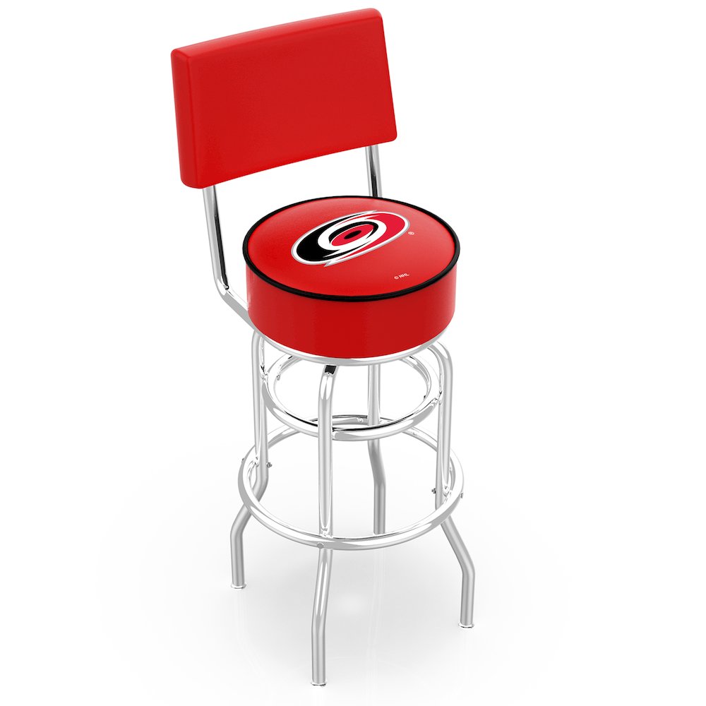 30" L7C4 - Chrome Double Ring Carolina Hurricanes Swivel Bar Stool with a Back by Holland Bar Stool Company