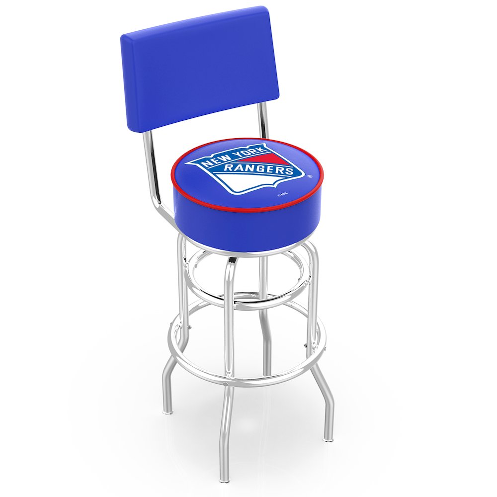 30" L7C4 - Chrome Double Ring New York Rangers Swivel Bar Stool with a Back by Holland Bar Stool Company