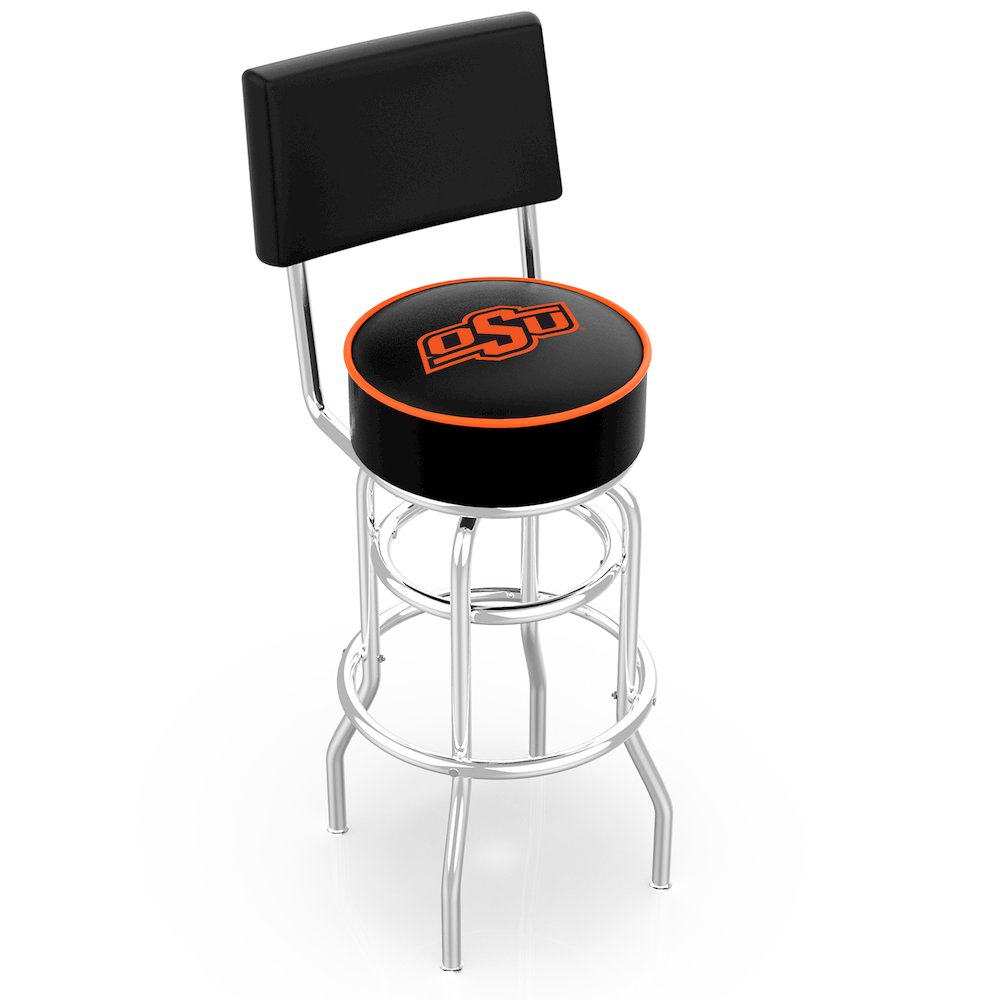 30" L7C4 - Chrome Double Ring Oklahoma State Swivel Bar Stool with a Back by Holland Bar Stool Company