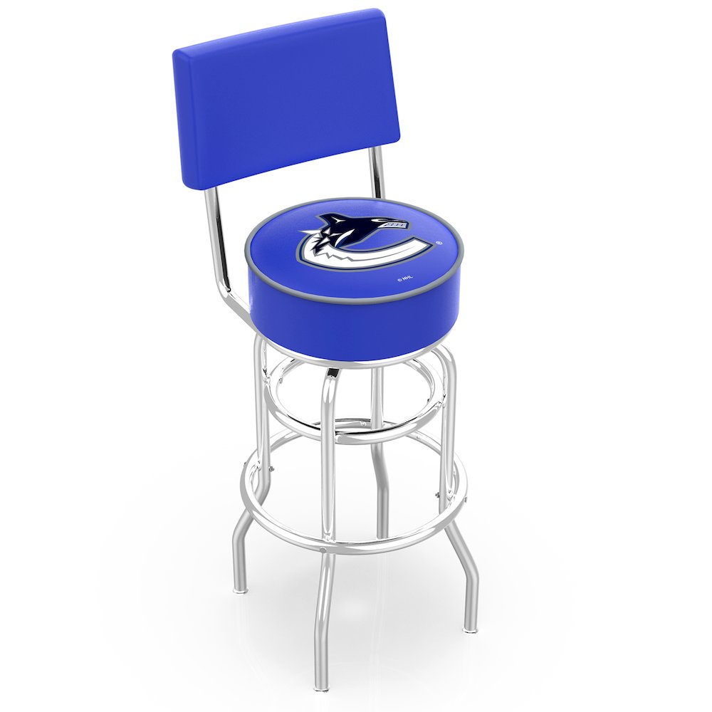30" L7C4 - Chrome Double Ring Vancouver Canucks Swivel Bar Stool with a Back by Holland Bar Stool Company