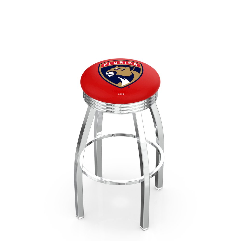 30" L8C3C - Chrome Florida Panthers Swivel Bar Stool with 2.5" Ribbed Accent Ring by Holland Bar Stool Company