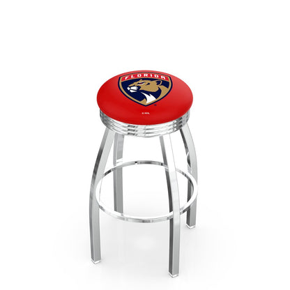 30" L8C3C - Chrome Florida Panthers Swivel Bar Stool with 2.5" Ribbed Accent Ring by Holland Bar Stool Company