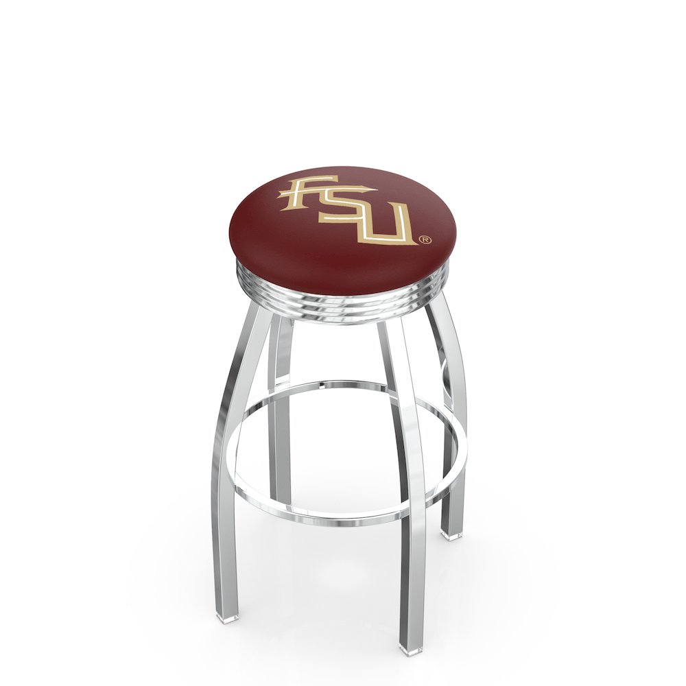 30" L8C3C - Chrome Florida State (Script) Swivel Bar Stool with 2.5" Ribbed Accent Ring by Holland Bar Stool Company