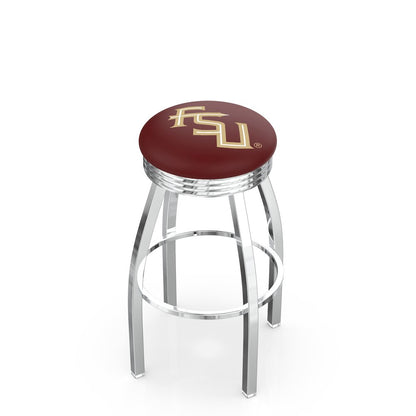 30" L8C3C - Chrome Florida State (Script) Swivel Bar Stool with 2.5" Ribbed Accent Ring by Holland Bar Stool Company