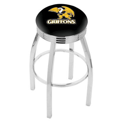 30" L8C3C - Chrome Missouri Western State Swivel Bar Stool with 2.5" Ribbed Accent Ring by Holland Bar Stool Company