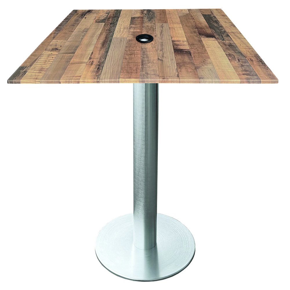 All-Season Table with 36" x 36" Square Rustic Top with Umbrella Hole