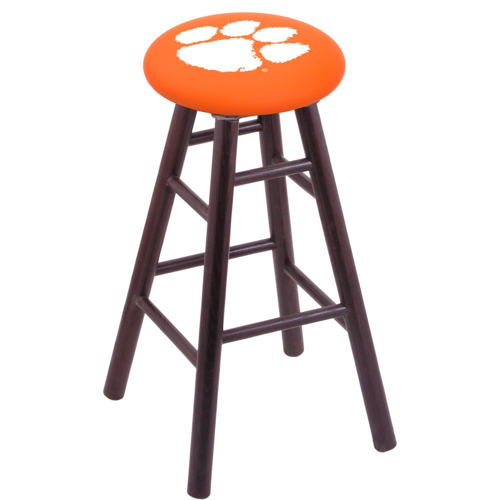 Oak Extra Tall Bar Stool in Dark Cherry Finish with Clemson Seat