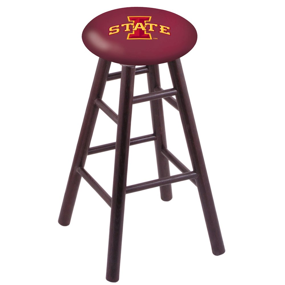 Oak Extra Tall Bar Stool in Dark Cherry Finish with Iowa State Seat