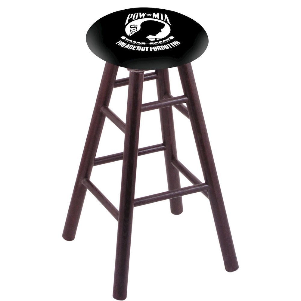 Oak Extra Tall Bar Stool in Dark Cherry Finish with POW/MIA Seat