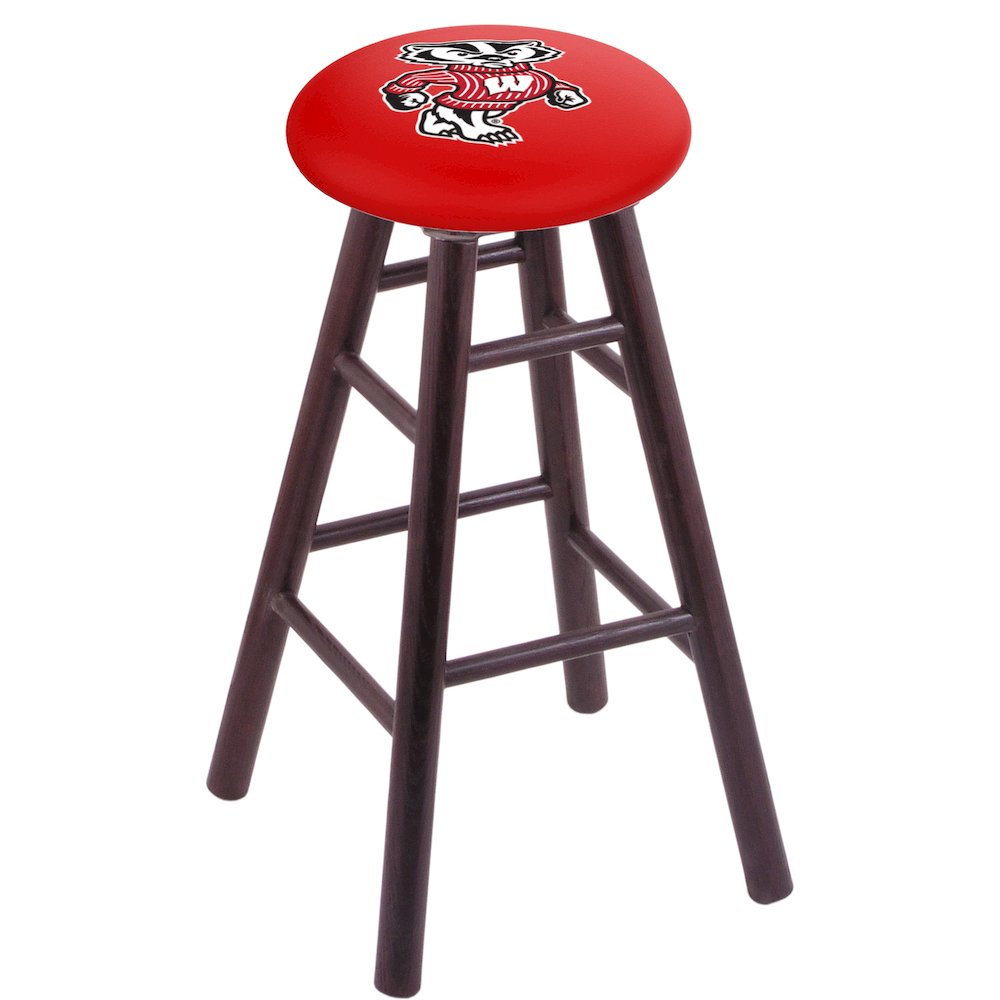 Oak Extra Tall Bar Stool in Dark Cherry Finish with Wisconsin "Badger" Seat